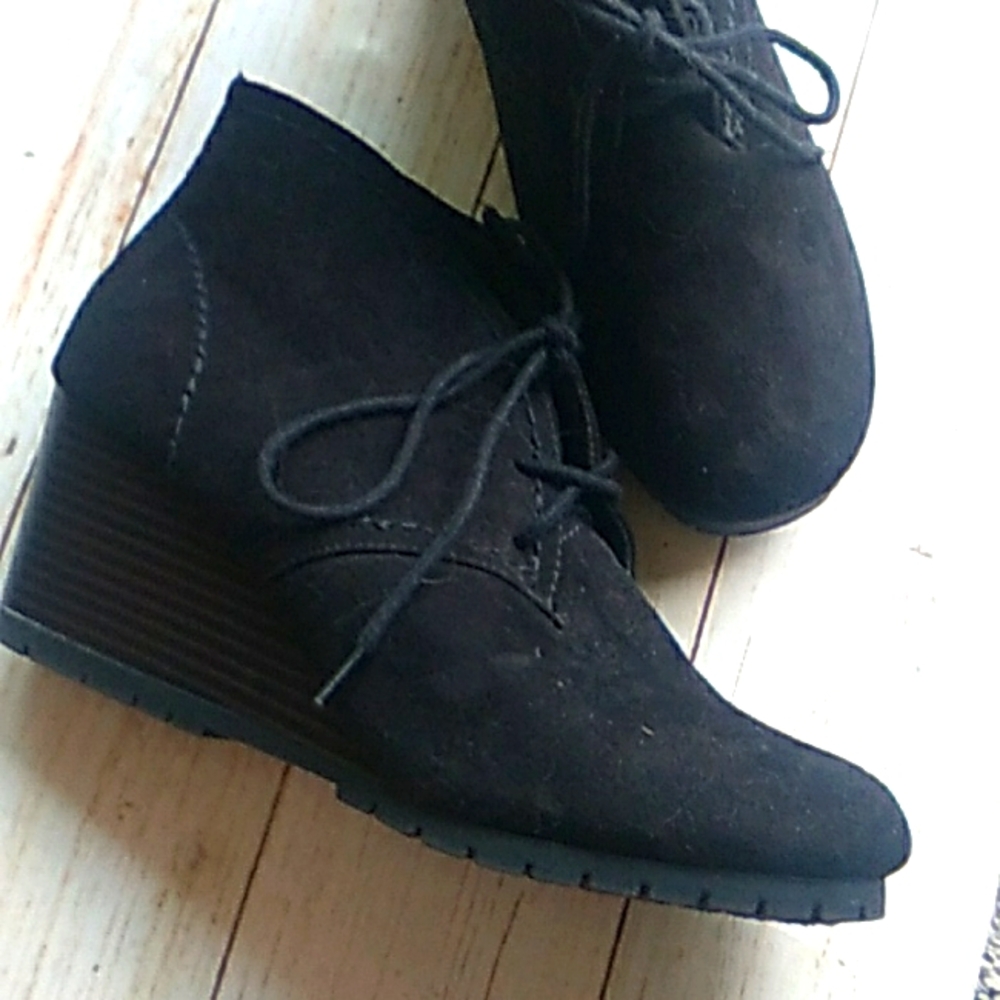 Time and Tru Dark Suede Ankle Booties
